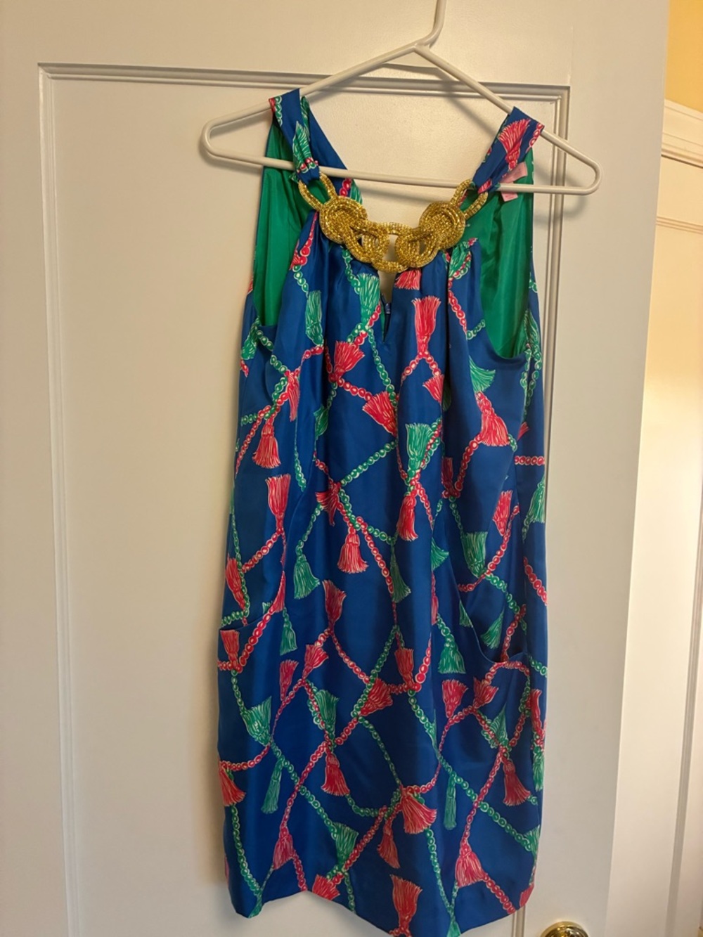 Lily Pulitzer Navy Tassel Print Sleeveless Dress with Gold Accent